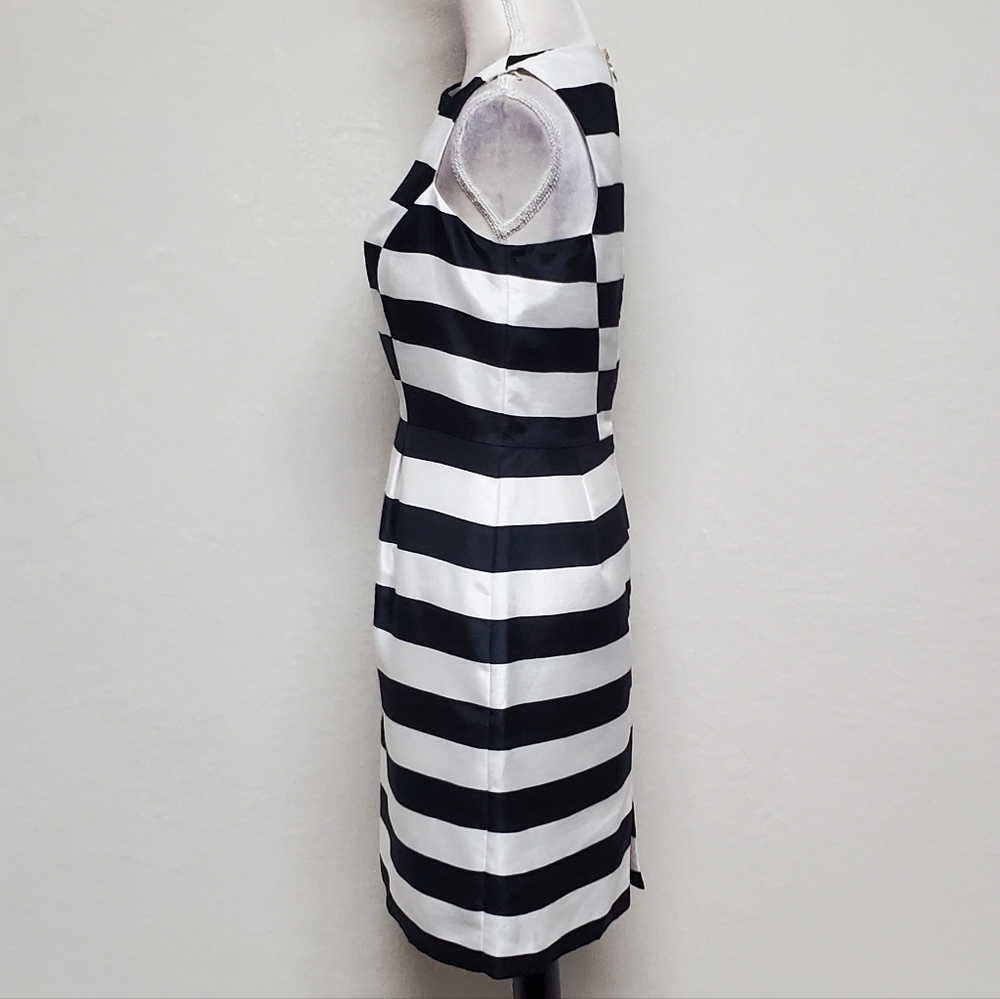 Antonio Melani Kate Striped Shantung Navy Blue White Sleeveless Dress 4 - Picture 5 of 12